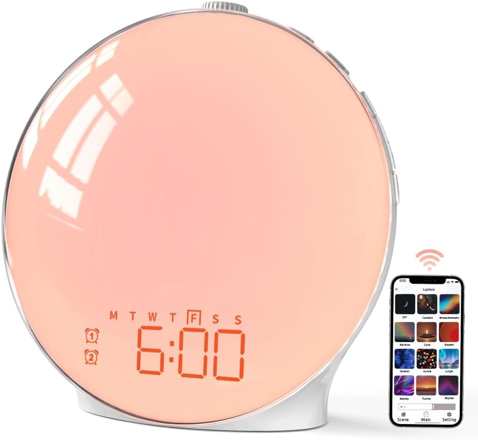 MOMILLA Sunrise Alarm Clock, Smart APP Control, Wake-up Light Compatible with Alexa, FM Radio, Sunset Night Light, White Noise Sound Machine for Bedrooms, Dual Alarms for Heavy Sleepers, Kids Adults