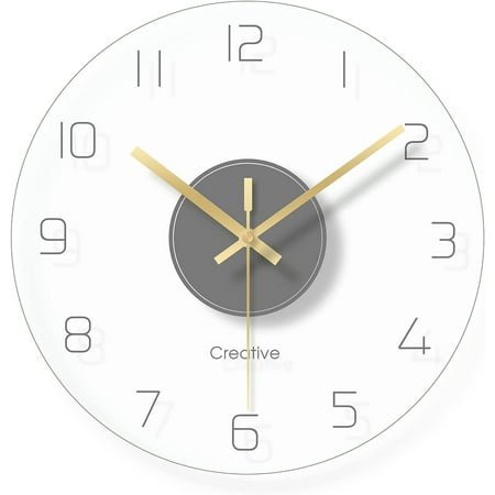 MONIPA Transparent Wall Clock Round Tempered Glass Clock Ultra-Thin Quartz Wall-Mounted Clock Silent for Home Living Room Decoration 30×30×0.4cm
