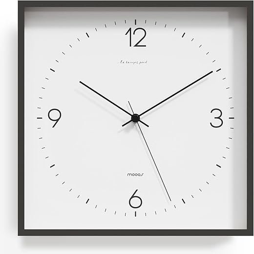 mooas Modern Frame Wooden Wall Clock Black, 12" Non-Ticking Sweep Movement Decorative Battery Operated Wood Wall Clock for Home Living Room Kitchen Bedroom Office Cafe School