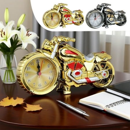 Motorcycle Model Alarm Clock | Decorative Tabletop Desk Clock with Vintage Design | Gray Gold Plastic | Unique Gift | Home Office Living Room Decor | 8.46x4.72x2.28 in | 100g