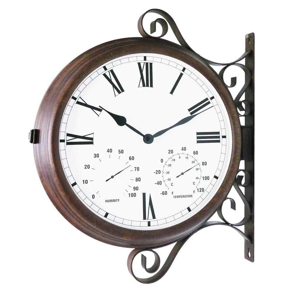 MT-32 Three-in-one Double Sided Metal Wall Clock.Quiet,Easy Read,Antique Hang...