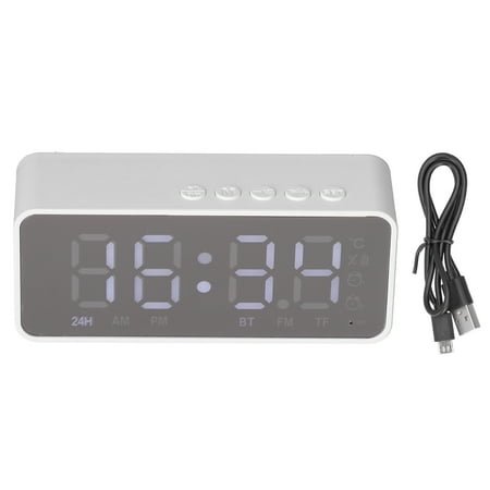 Multifunctional Bluetooth Alarm Clock Speaker, Wireless 5.0, MP3 Player, Charging Station, Perfect for Office - White