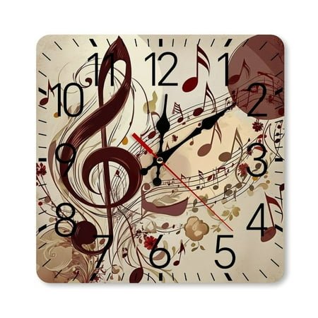 Musical Treble Clef Floral Wall Clock Silent Non-Ticking For Home Office Decor, Decorative Clock Art