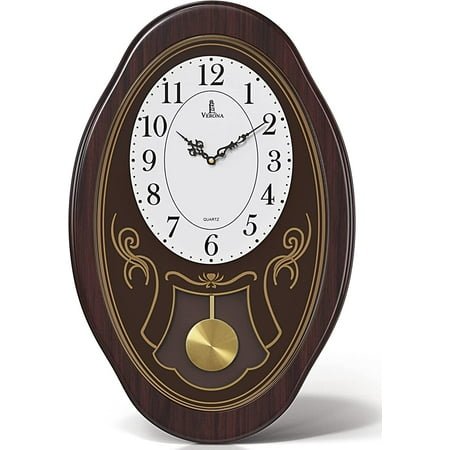 musical wall clock with pendulum - oval pendulum wall clock with melodies & westminster chimes - chiming, battery operated & made of wood for living room, office, home decor & gift