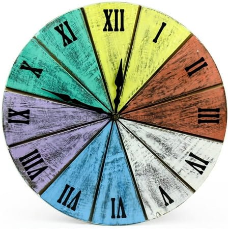 Nagina International Colorful Antique Attractive Handcrafted Wooden Time's Wall Clock | Home Decor Gifts (15 Inches)