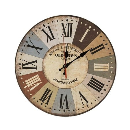 NANDIYNZHI home & kitchen 12 Inch Silent Vintage Design Wooden Round Wall Clock Arabic Numerals Vintage Rustic Shabby Chic Wooden Round Home Decoration Wall Clock Brown（Clearance）