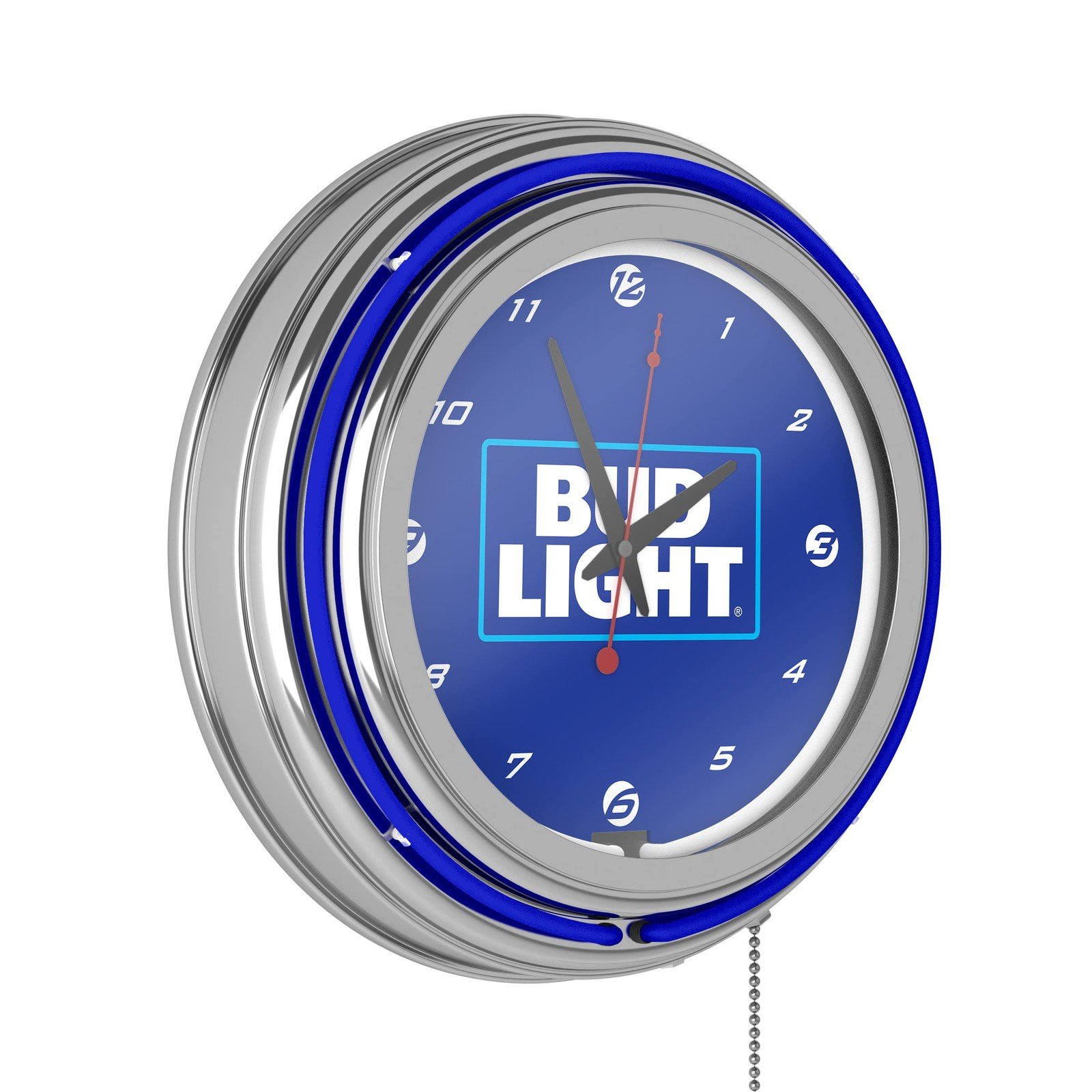 Neon Clock - Retro Bud Light Blue Analog Wall Clock with Pull Chain - for Kit...