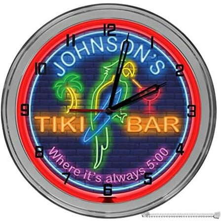 Neon Themed Parrot Tiki Bar 16 Light Up Red Neon Clock