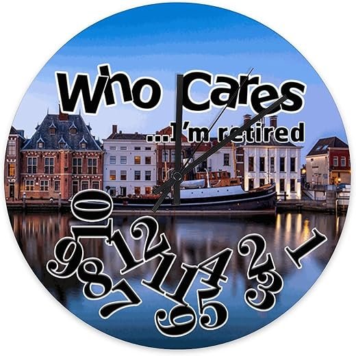 Netherlands Houses Rivers Riverboat Wooden Round Clocks Who Cares I'M Retired Clock Beach Decor Retired Wall Decor Silent Clock Farmhouse Decor Round Wall Clocks For Living Room Bedroom 15Inch