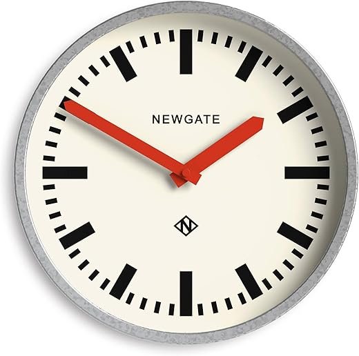 NEWGATE® Luggage Wall Clock | Modern Retro Metal Station Clock | 30cm | Deep galvanised Metal case with red Hands | Contemporary Vintage Style for Kitchen, Living Room or Office