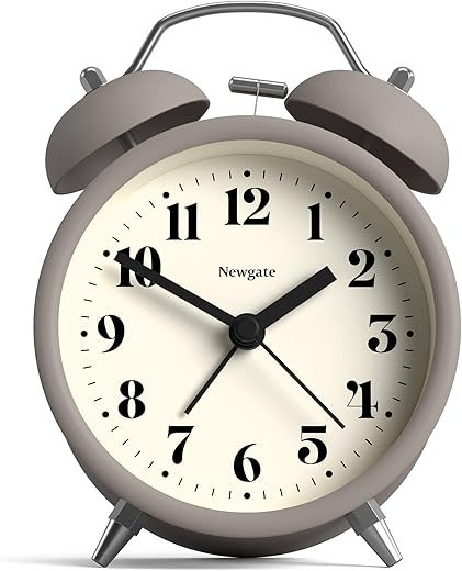 NEWGATE® Theatre Alarm Clock | Modern Classic Twin Bell Alarm Clock | Stone | Easy to Read Numbers | Ideal for Bedside, Desk or Shelf | Retro Bedroom & Office Accessory