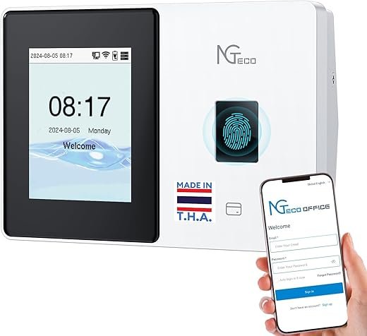 NGTeco Cloud-Based Time Clock, Fingerprint+RFID Time Clocks for Employees Small Business with Battery, 2.4G & 5G WiFi Remote Control Clock in Machine with Software & iOS/Android App, No Monthly Fee