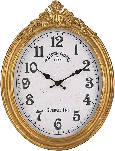 NIKKY HOME Vintage Wall Clock, European Style Decorative Clock Retro Oval Large Clock Silent Non-Ticking Elegant Home Decor Gold Wall Clocks Battery Operated for Living Room Bedroom