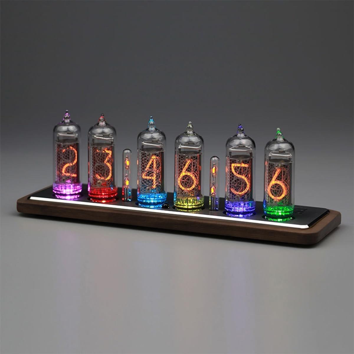 Nixie Tube Clock Glow Tube IN14 Voice Chime, WiFi Timing, 12/24 Hours Switching, Black Walnut Base, Brightness auto-Sensing Adjustment, Desktop Decorative Gift (In14 Clock)