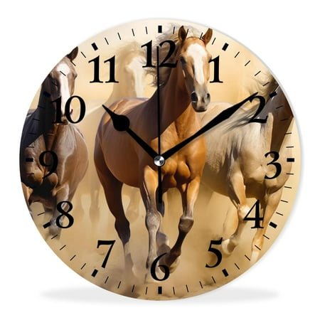 Non-Ticking Silent Wall Clocks Battery Operated Analog Clock Personalized Picture Clocks for Living Room-Horse in Sand Design(10inch)
