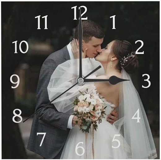 Nsipan Custom Square Wall Clock, Personalized Wall Clock with Photo Text, Personalized Picture Clock, Customized Gift for Anniversary Wedding Fits Living Room Kitchen Bathroom, 9.4 inch