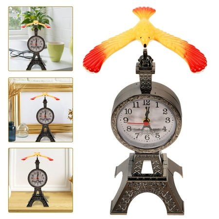 OFFIGAM 1Pcs Eiffel Tower Shaped Clock Silver Plastic Alarm Function For Bedside Table Retro Room Decor Office Workers