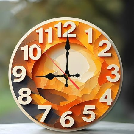 Orange Abstract Wall Clock Modern Home Decor 10-Inch Silent Wooden Wall Clock, Battery Operated (AA Batteries Not Included), Artistic Home Decor