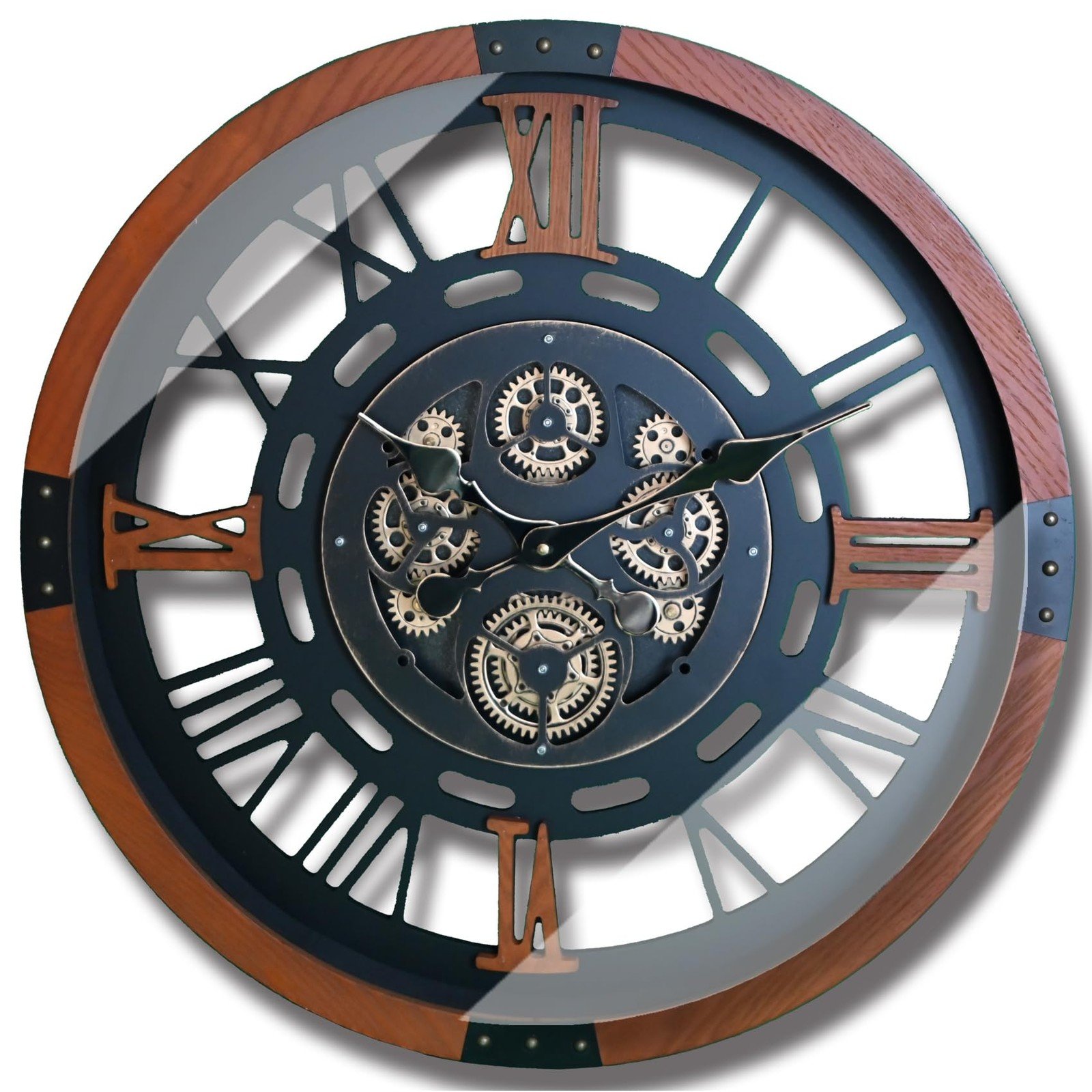 Original Moving Gear Large Wall Clock 24" Battery-Operated (Mahogany Color, 2...