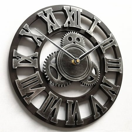 OUNONA Silver Metal Industrial Gear Wall Clock for Decoration Easy to Install Creative 34cm
