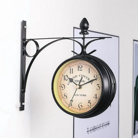Outdoor Bracket Clock Garden Station Wall Clock Double Sided Clock Black/White