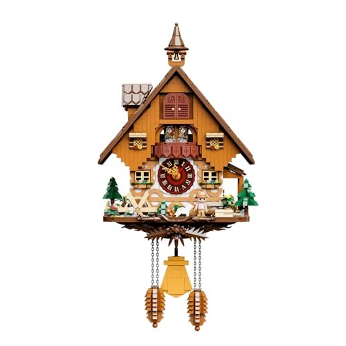PANTASY Cuckoo Clock Building Block Set-Vintage Chalet Design, Real Working Mechanical Wall Clock Model with Motorized Cuckoo, Rotating Stage, and Waterwheel-Perfect for Adult Builders and Home Décor