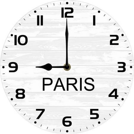Paris TlME Wall Clock World time Zone Clock Office Business 10 Inch Silent Wood Clocks for Living Room, Home, Bathroom, Kitchen Battery Operated Non Ticking Easy to Read