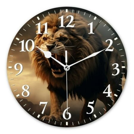 Personalized Wall Clock Non-Ticking Silent Clocks Battery Operated Round Clocks Decorative for Bathroom,Office-Majestic Lion Roaring In The Twilight(14inch)