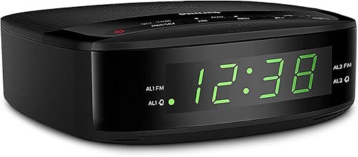 PHILIPS Radio Alarm Clocks for Bedrooms, LED Display, Easy Snooze, Sleep Timer, Alarm Clock Radio w/Battery Backup Bedroom Clock Black (Batteries not Included)