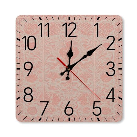 Pink Damask Fabric Design Texture Wall Clock Silent Non-Ticking For Home Office Decor, Decorative Clock Art