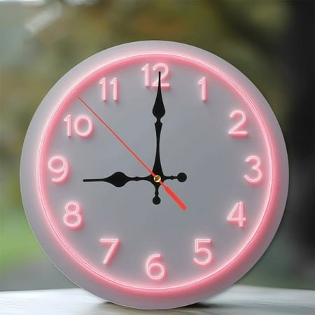 Pink Neon Clock Wall Decor Home Decor 10-Inch Silent Wooden Wall Clock, Battery Operated (AA Batteries Not Included), Artistic Home Decor