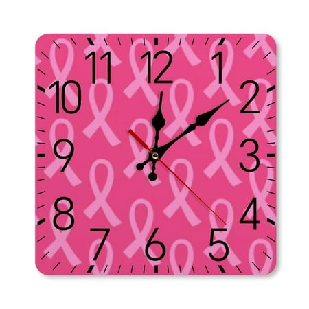 Pink Ribbon Wall Clock Silent Non-Ticking For Home Office Decor, Decorative Clock Art