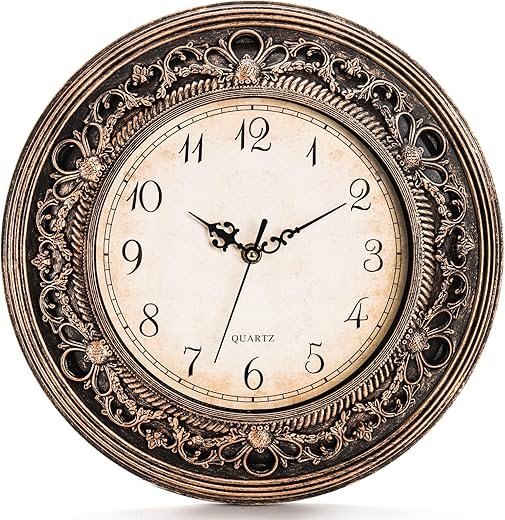 Plastic Silent Wall Clock, 13 Inch Vintage Large Wall Clocks, Battery Operated Round Bathroom Clock, Non-Ticking Decorative Retro Analog Clocks for Living Room, Office, Kitchen, School