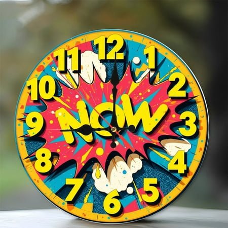 Pop Art Comic Book Style Wall Clock Home Decor 10-Inch Silent Wooden Wall Clock, Battery Operated (AA Batteries Not Included), Artistic Home Decor