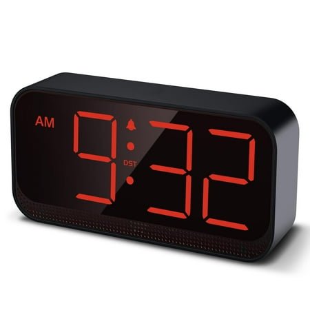 Portable Digital Clock Battery Powered, Red LED Display for Bedroom Nightstand, Adjustable Brightness Alarm Clock with Snooze, Travel Home Office