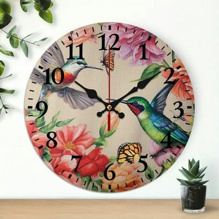 Pratyus Flowers Butterflies Bird Wall Clock Battery Operated 10-inch Decor for Living Rooms, Kitchens, Dorms 10x10in