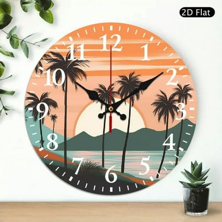 PRATYUS Palm Trees Beach Sun Wall Clock Silent Battery Operated 10 Inch 10x10in