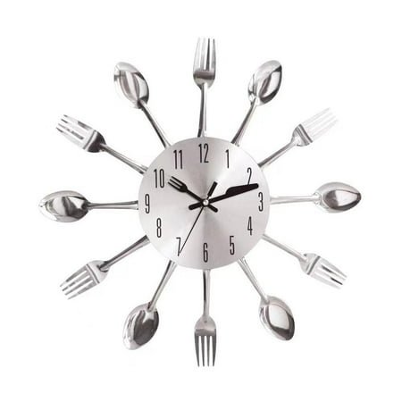 QHUDLV 3D Spoon Fork Wall Clock,Modern Metal Art,Removable Decorative Timepiece