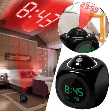 QHUDLV Creative LCD Digital Projectio-Laser Alarm Clock Display Voice Report Time S5