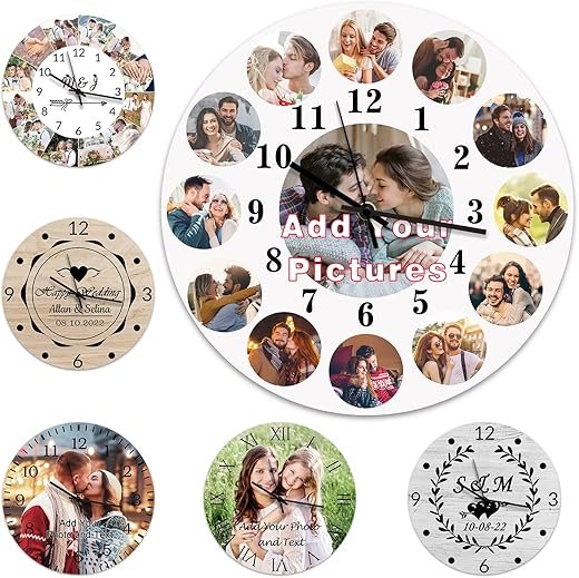 Qingxily Personalized Clock with Picture, Custom Clocks for Walls, Customized Photo Clock Gift for Valentine's Day, Mother's Day, Living Room, Bedroom, Home Decor