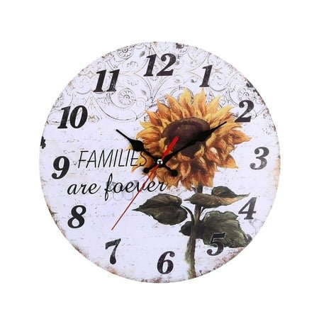 QTOCIO Home Decor, 30cm European Retro Rustic Sunflower Wall Clock Home Living Room Decoration Wall Clock