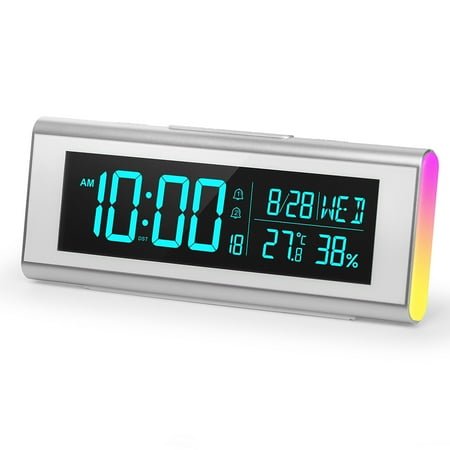 Quanmin Digital Alarm Clock Adjustable Brightness Dimmer with RGB Color Changing Night Lights Electric Alarm Clock with DST, Date Week,Temperature Desk Clock for Home, Office, Gym (White)