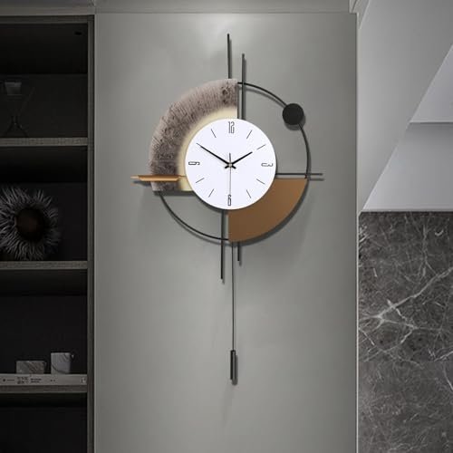 QWANPET Wall Clock with Pendulum, Silent Quality Quartz Battery Operated, Large Wall Clock for Living Room Kitchen Home Bathroom Bedroom Wall Decor, 17.7x31inch(Brown)