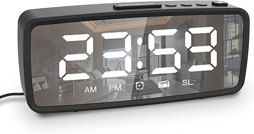 Radio Alarm Clock, Digital Alarm Clocks for Bedrooms with FM Radio, Adjustable Brightness LED Display, Snooze, Battery Operated, Electronic Clock for Shelf, Living Room, Office, Classroom