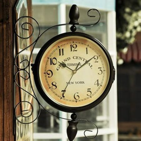 Raindrops Vintage Double Sided Wall Hanging Clock Retro Face Porch