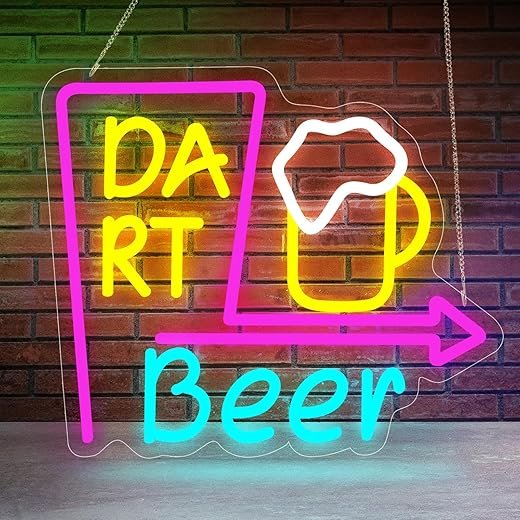 Rdutuok Dart Neon Sign Wall Decor Dartboard Neon Lights,Beer Neon Sign LED Bar Sign for Man Cave Beer Bar Pub Store Bedroom Restaurant Club Hotel Party Decor Game Room USB Powered 14.2 x 12