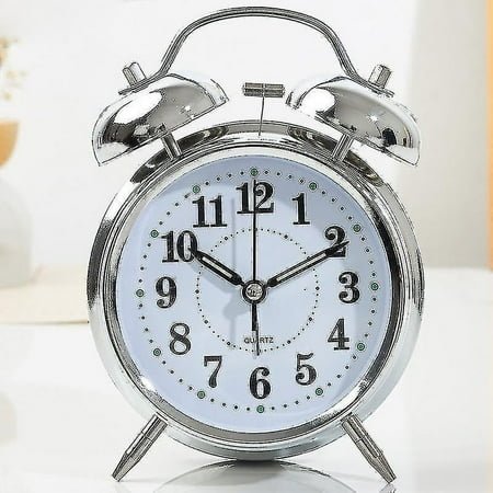 Retro alarm clock, old-fashioned alarm clock with dual bells without ticking