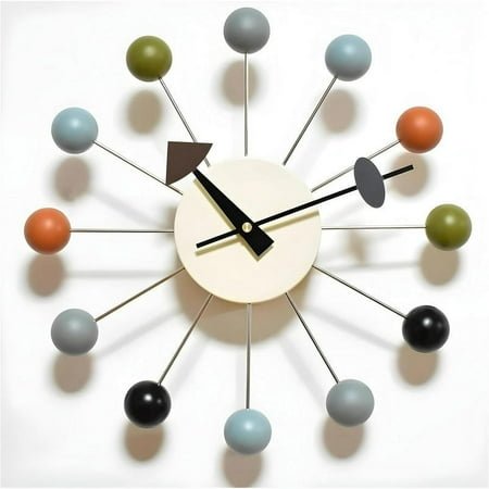 Retro Mid-Century Modern Starburst Wall Clock, 24-Inch, Retro Atomic Ball Design with Multi-Color Spheres, Decorative Vintage-Inspired Clock for Living Room, Kitchen, Office