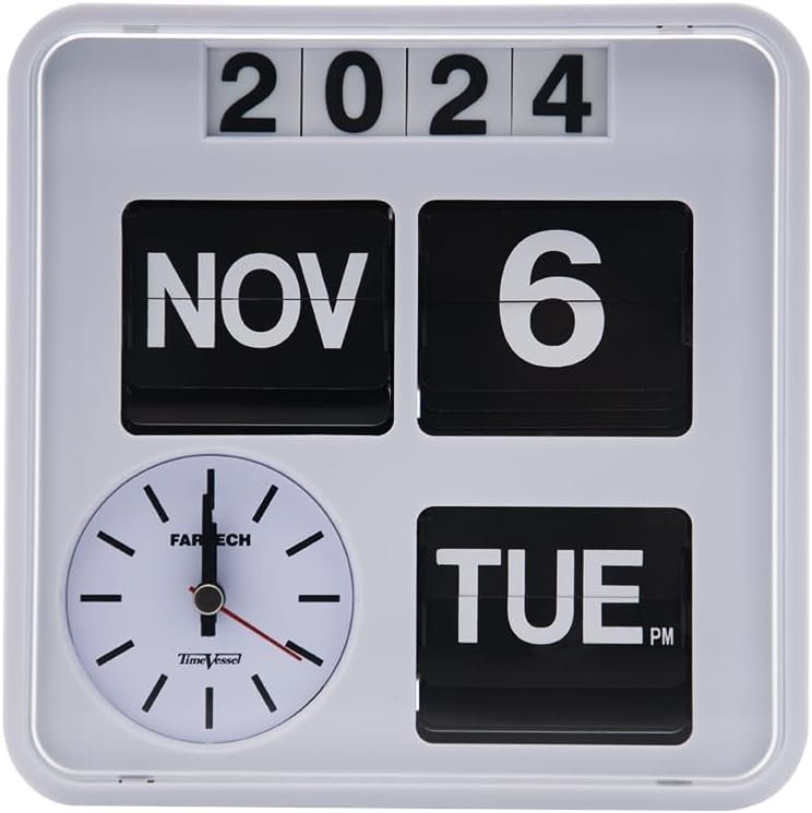 Retro Modern 7.08 Inches Calendar Day Date Flip Desk Wall Clock (White)(No Battery Included)