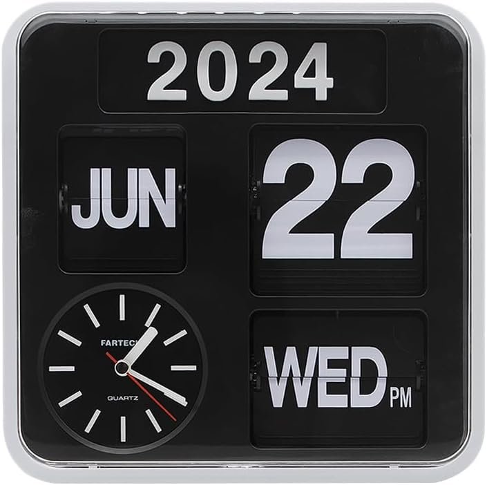 Retro Modern 9.45 Inches Calendar Day Date Flip Desk Wall Clock (Black)(No Battery Included)